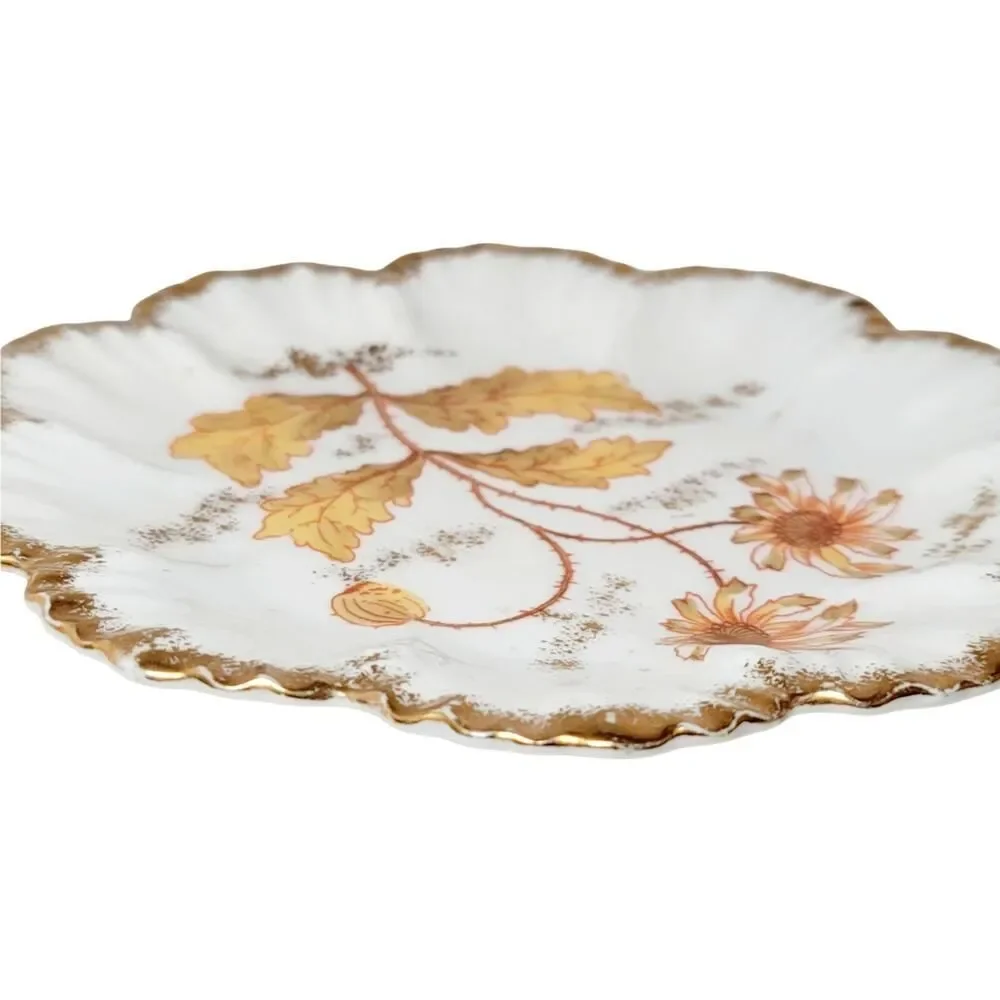 Vtg Marx & Gutherz Carlsbad Austria Fluted Edges HandPainted Floral Trinket Dish